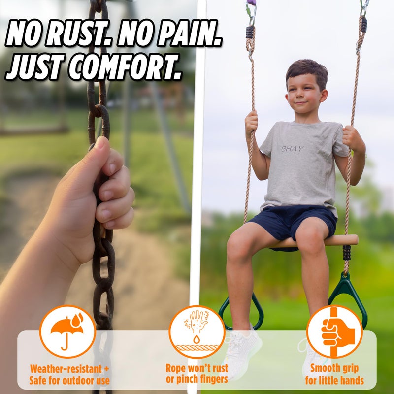 Trailblaze Wooden Trapeze Swing Bar for Kids - 18" Adjustable Height Monkey Bars Rings Swingset Accessories - Ninja Warrior Obstacle Course for Kids - Jungle Gym Accessories Playground Attachments - Image 5